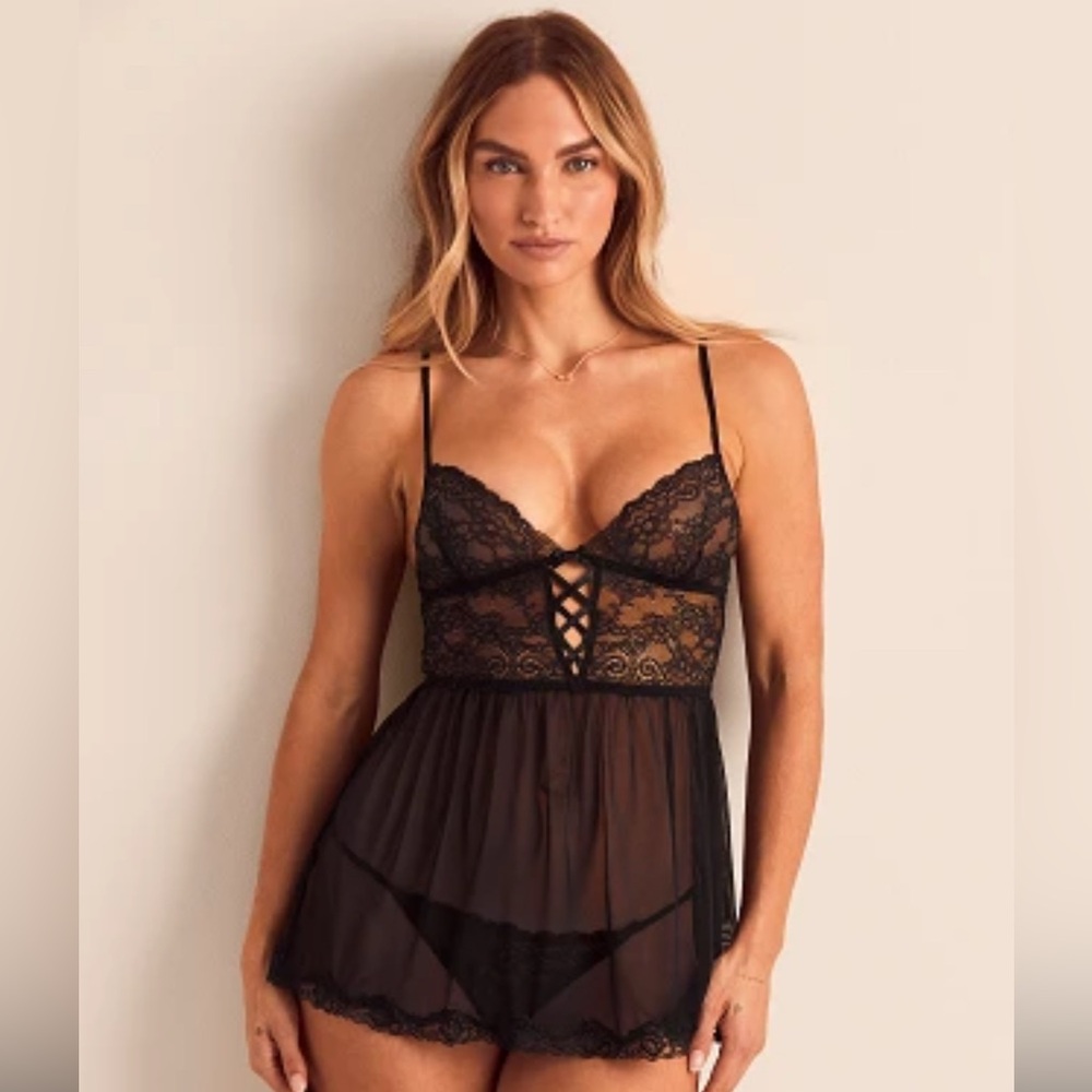 Adore Me Yolandi Elegant Black Lace Lingerie Set/ Size L NWT
